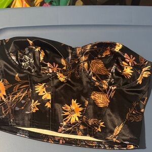 SHEIN Black and Orange Floral Crop Top